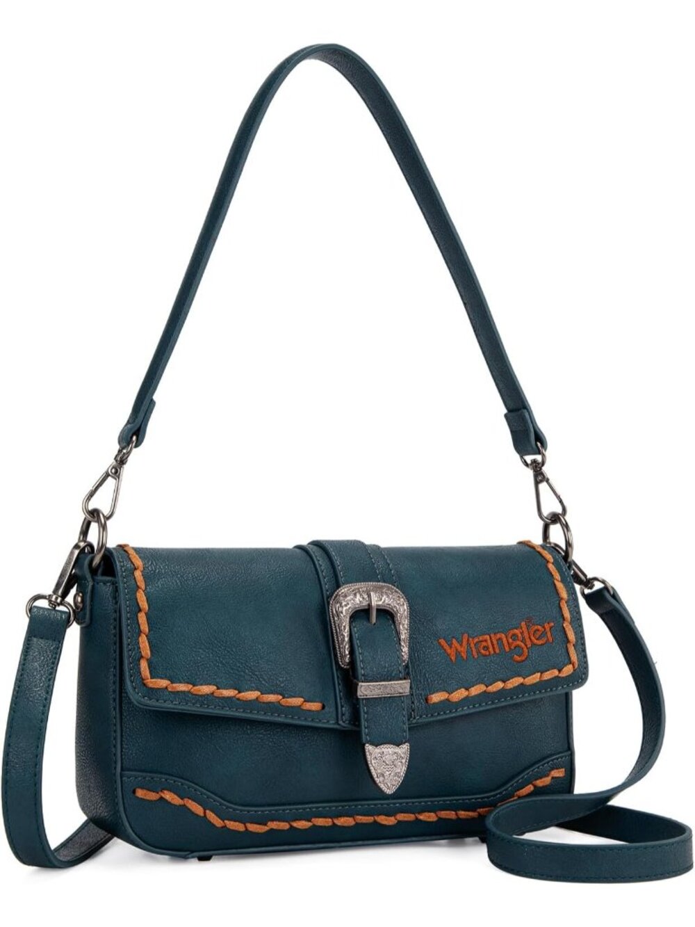👜Women Dark Green Western Shoulder Bag Flap Crossbody Whipstitch Fringe Handbag